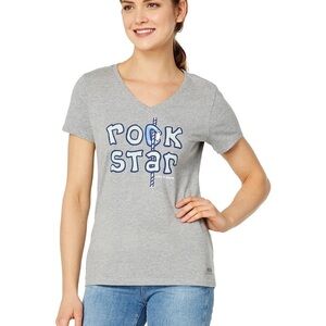Life Is Good Gray 'Rock Star' V-Neck Tee NWT